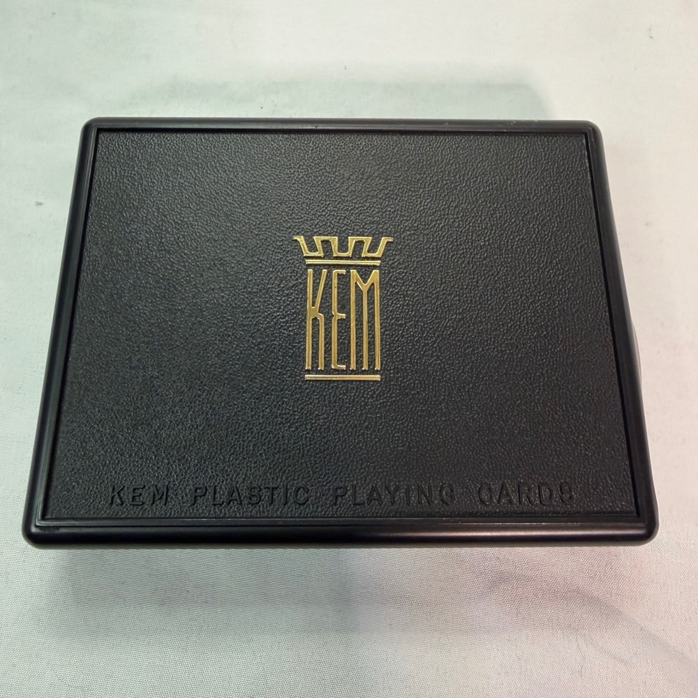 Vintage KEM Plastic Playing Cards Arabesque Double Deck Set with Black Case